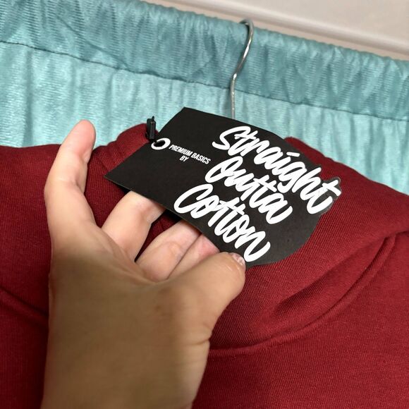 Straight Outta Cotton NWT Fleece Lined Unisex Hoodie Maroon small - Picture 7 of 8